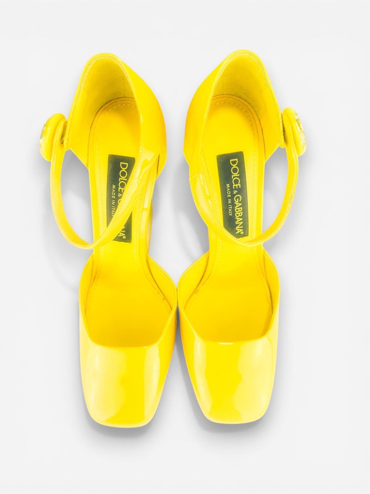 Dolce & Gabbana Yellow Patent Calfskin Wedge Pump DG Logo EU 38.5 US 8 NIB