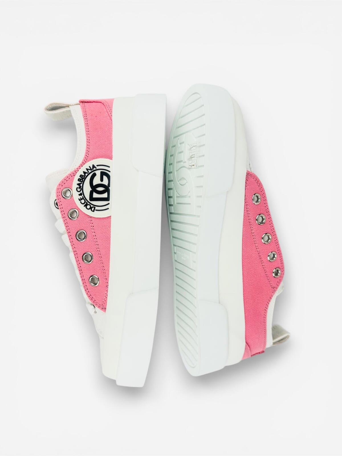 Dolce & Gabbana Portofino Layered White Pink DG Logo Sneaker EU 36 | NIB