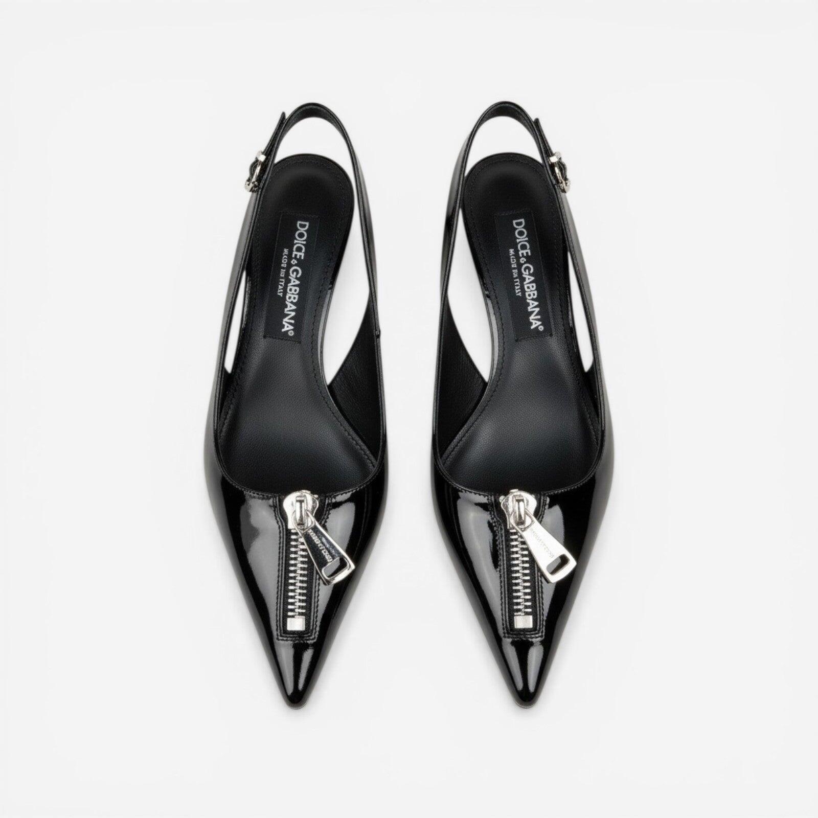 Dolce & Gabbana Dolce & Gabbana Black Patent Slingback Pumps Zip Detail EU 39 | NIB - Vestir