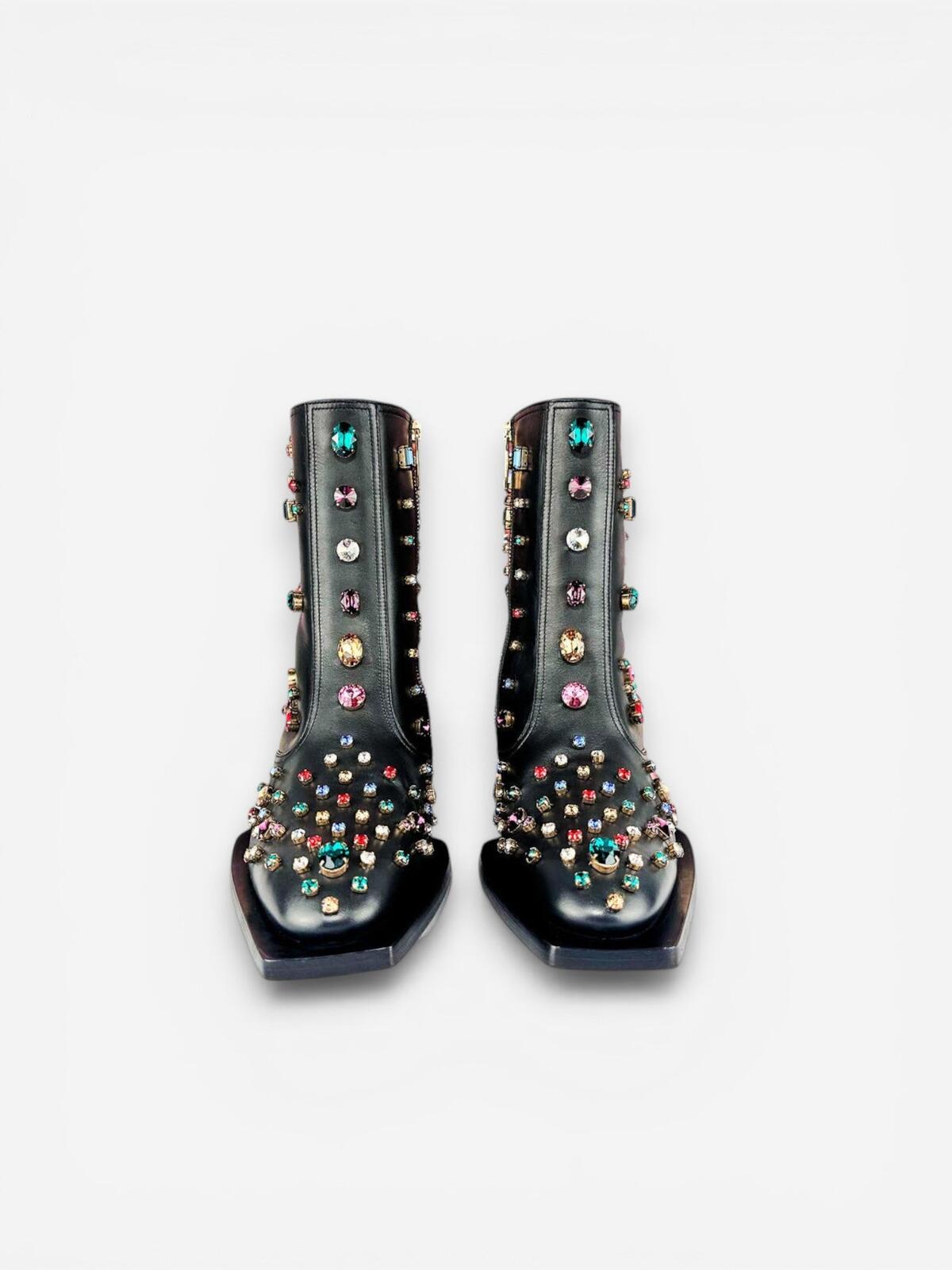 Dolce & Gabbana Dolce & Gabbana Crystal Rhinestone Western Cowboy Boot Black Men EU 39 | NIB - Vestir