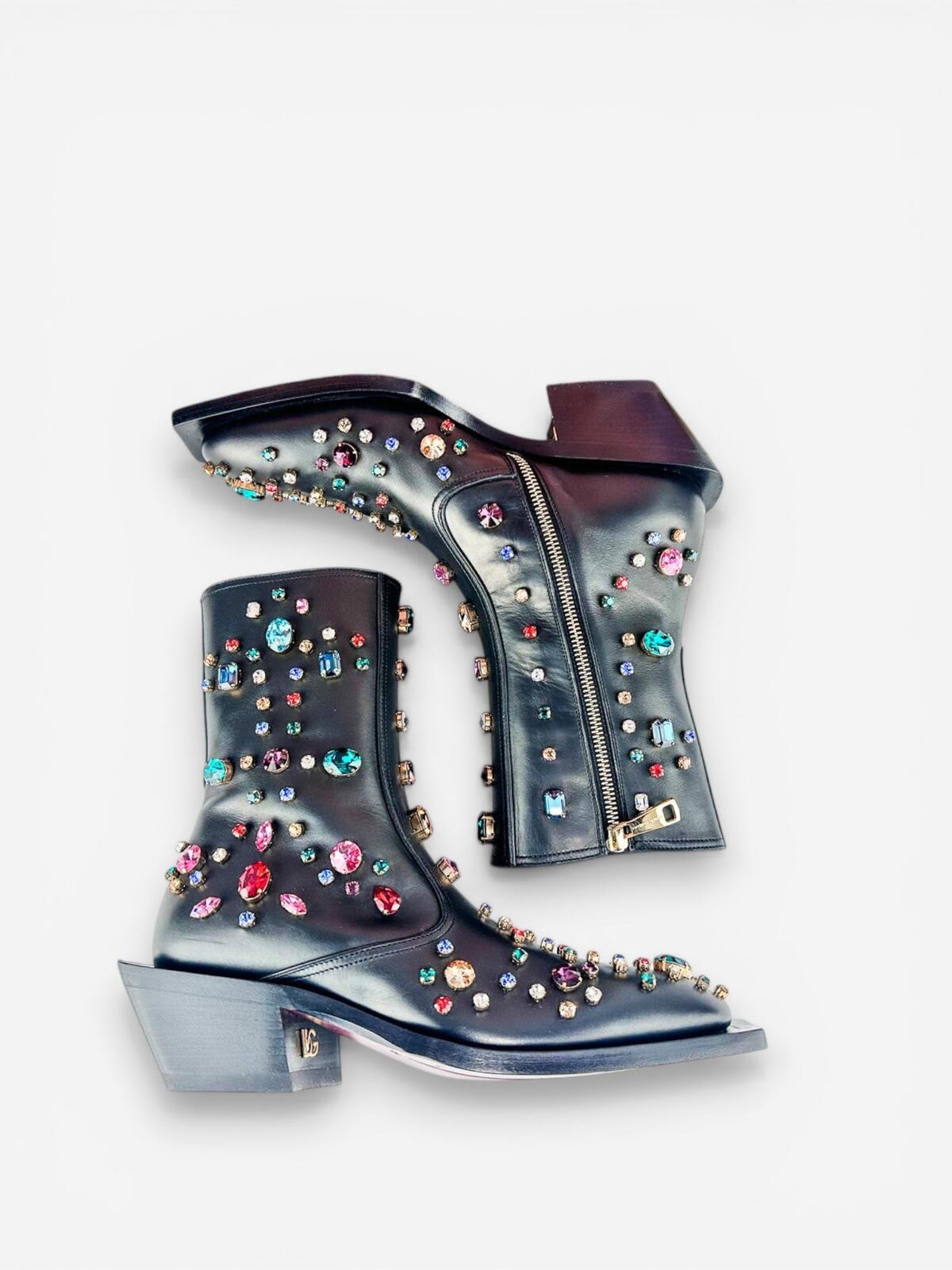 Dolce & Gabbana Dolce & Gabbana Crystal Rhinestone Western Cowboy Boot Black Men EU 39 | NIB - Vestir