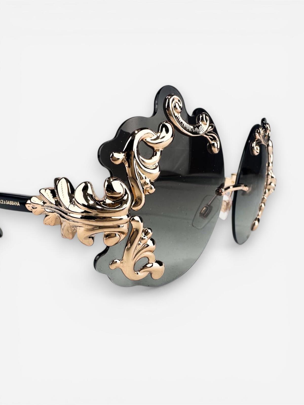 Dolce & Gabbana Dolce & Gabbana DG2195 Rimless Baroque Gold Black Sunglasses | NWT Rare - Vestir