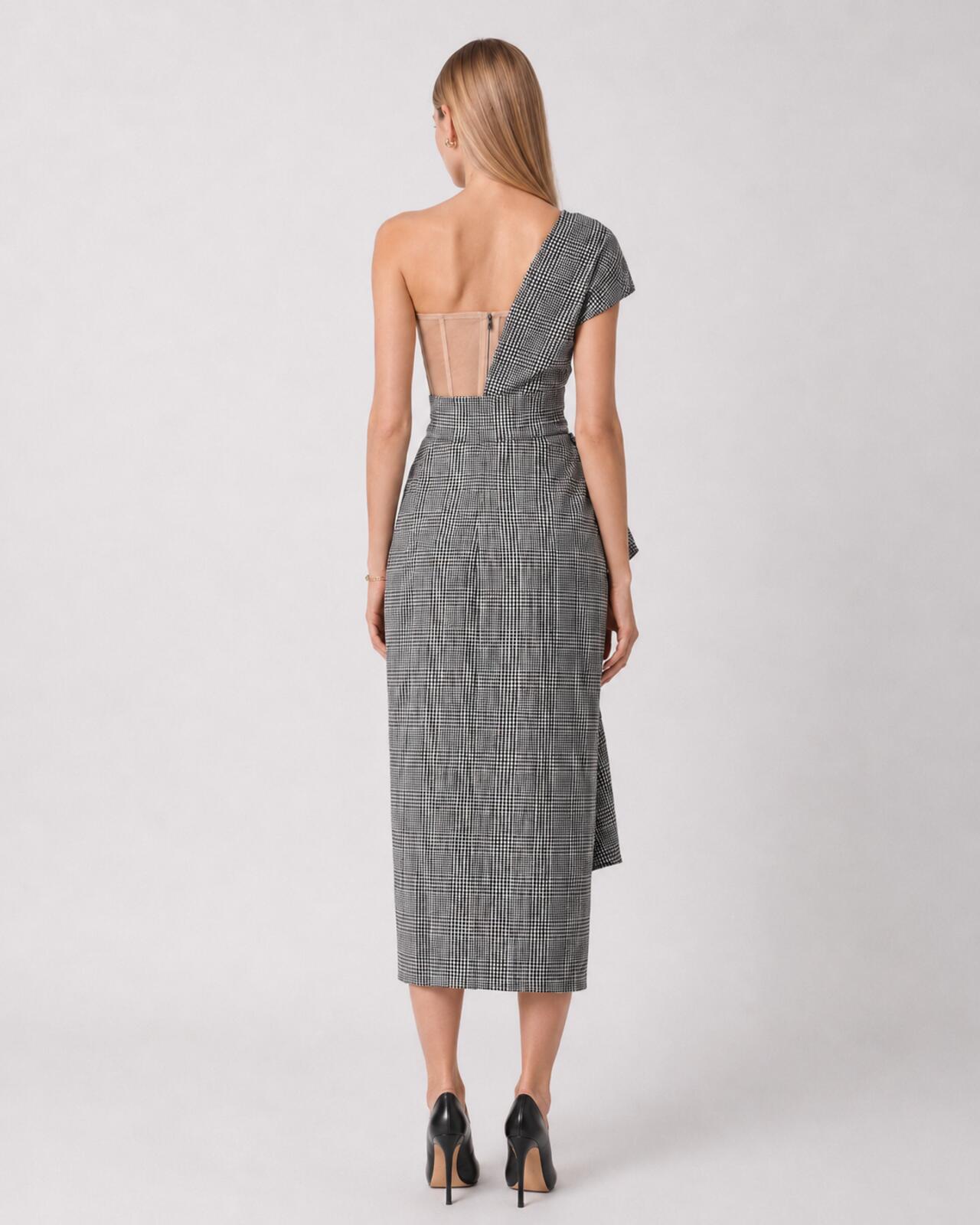 Dolce & Gabbana Dolce & Gabbana Glen Plaid One-Shoulder Bustier Midi Dress IT 40 US 4 | NWT - Vestir
