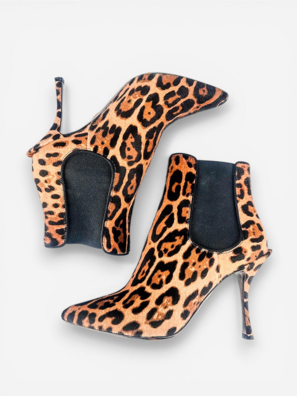 Dolce & Gabbana Dolce & Gabbana Leopard Calf Hair Stiletto Ankle Boot EU 39.5 US 9 | NIB - Vestir