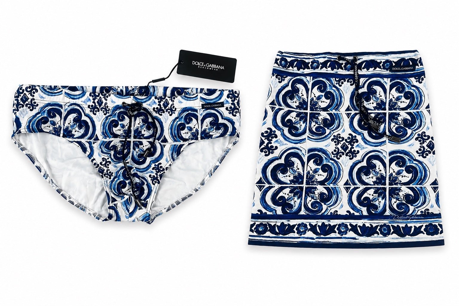 Dolce & Gabbana Dolce & Gabbana Majolica Print Swim Briefs Blue White Size XS (IT 3 / EU S) NWT - Vestir