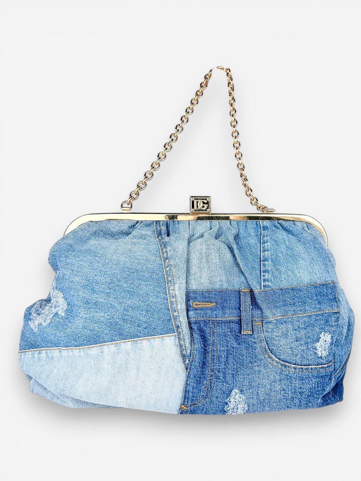 Dolce & Gabbana Dolce & Gabbana Patchwork Denim Frame Bag Gold Chain | Rare Collector NWT - Vestir