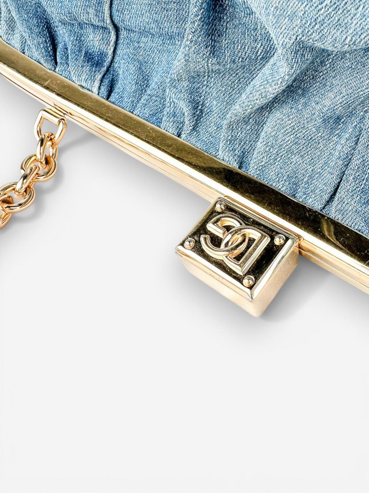 Dolce & Gabbana Dolce & Gabbana Patchwork Denim Frame Bag Gold Chain | Rare Collector NWT - Vestir