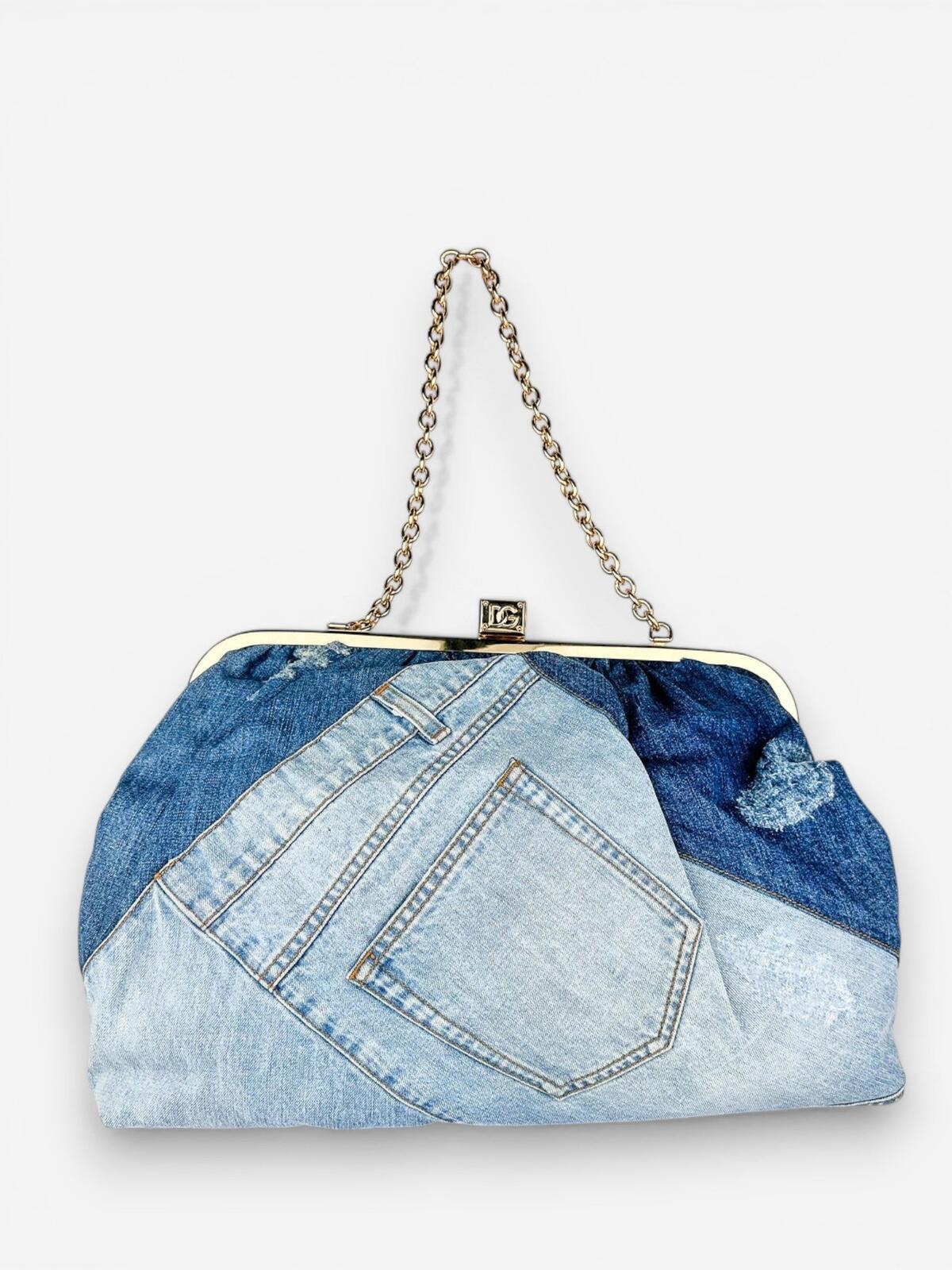 Dolce & Gabbana Dolce & Gabbana Patchwork Denim Frame Bag Gold Chain | Rare Collector NWT - Vestir