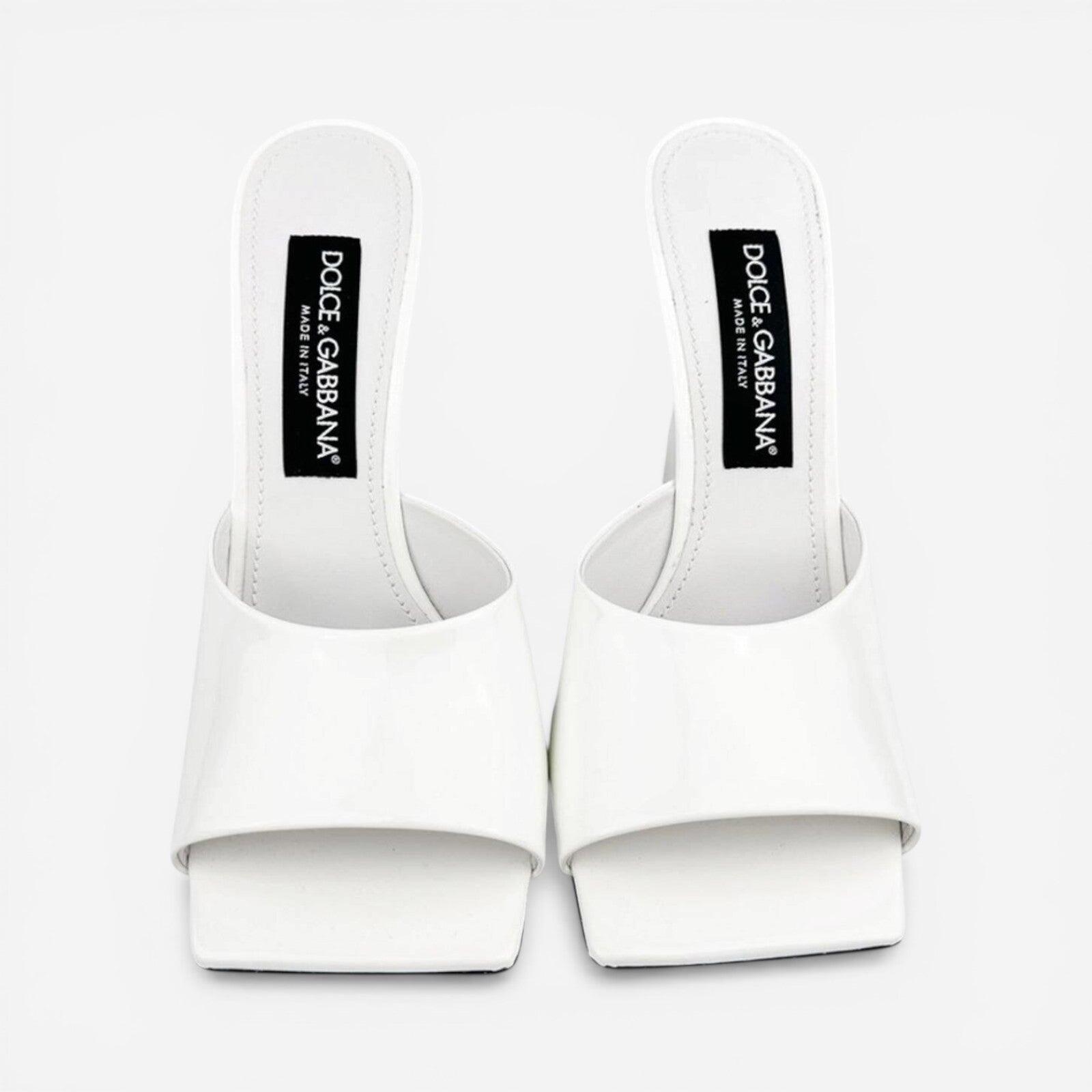 Dolce & Gabbana Dolce & Gabbana White Patent Calfskin Square-Toe Mule Heels EU 39 US 9 | NIB - Vestir