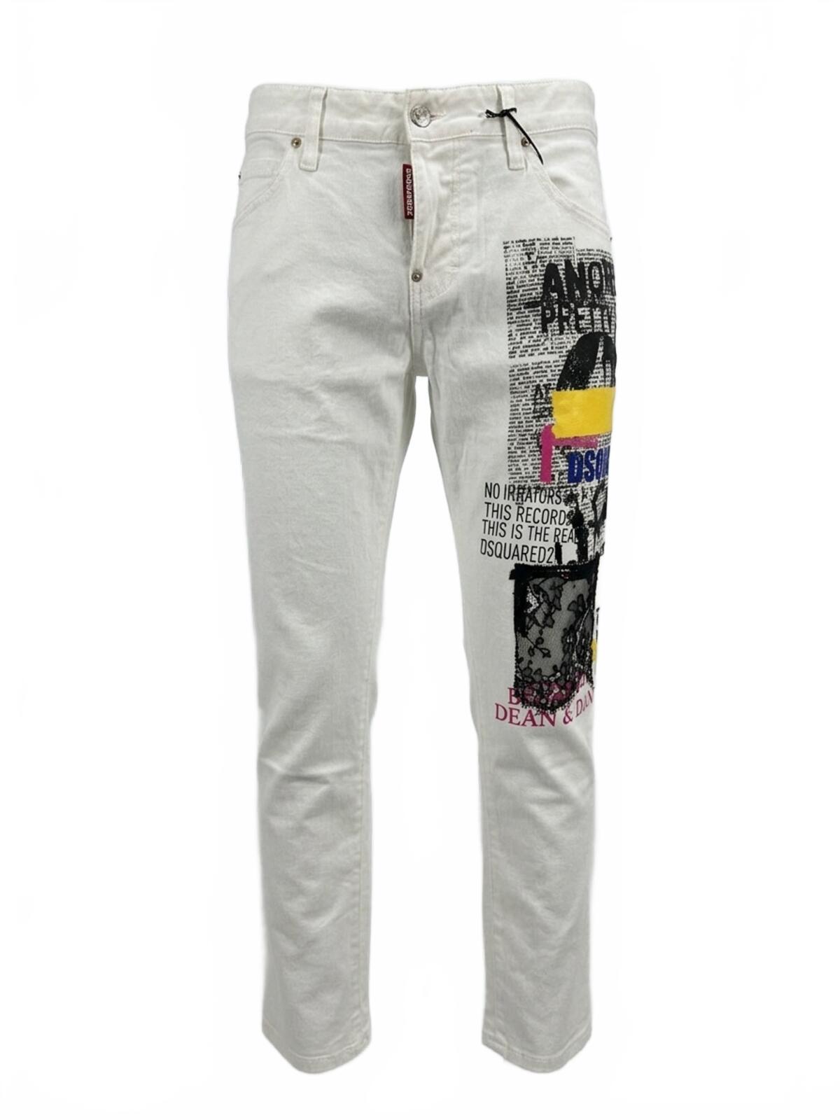 Dsquared2 Dsquared2 Cool Girl Cropped Jeans White Graphic Print IT 38 W32 NWT - Vestir