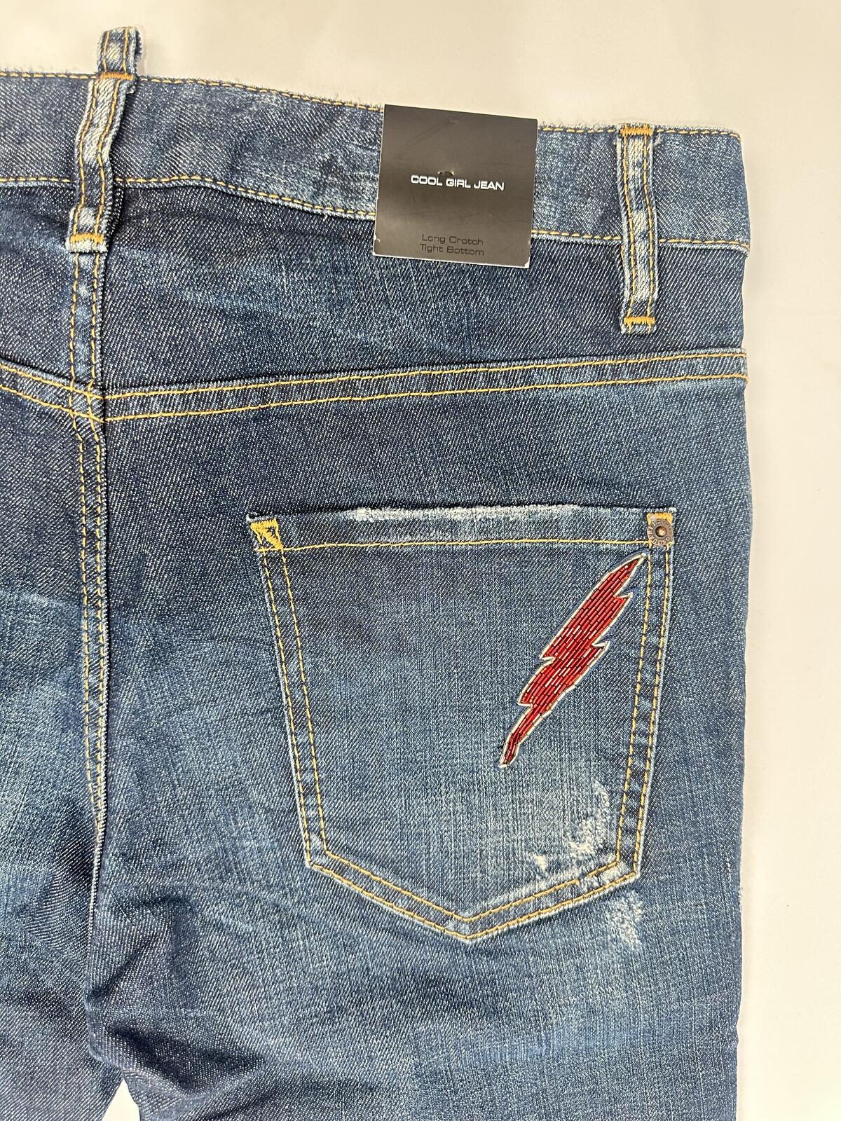 Dsquared2 Dsquared2 Cool Girl Jean Embroidered Lightning Bolt Distressed IT38 NWT S72LA0964 - Vestir