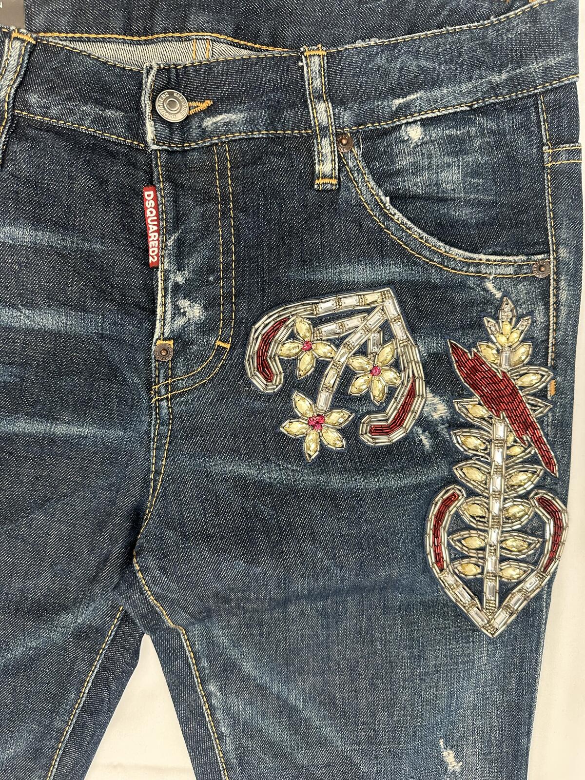 Dsquared2 Dsquared2 Cool Girl Jean Embroidered Lightning Bolt Distressed IT38 NWT S72LA0964 - Vestir