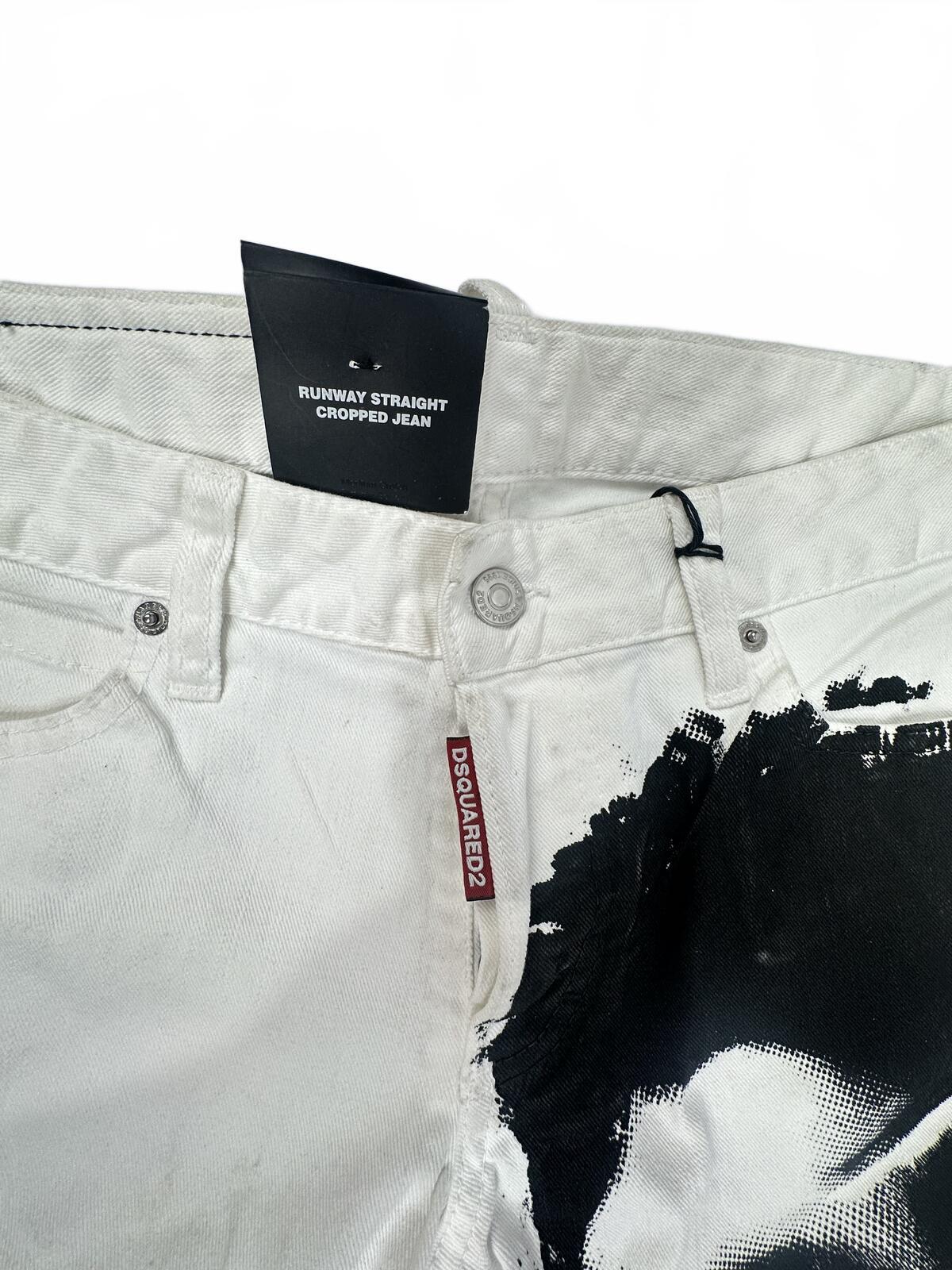 Dsquared2 Dsquared2 Runway Straight Cropped Jean White Leopard Print IT 38 W30 | NWT - Vestir