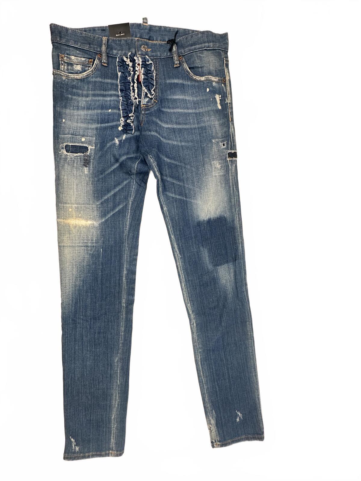 Dsquared2 Dsquared2 Slim Jean Distressed Ruffle Fly Denim IT 48 W33 | NWT - Vestir