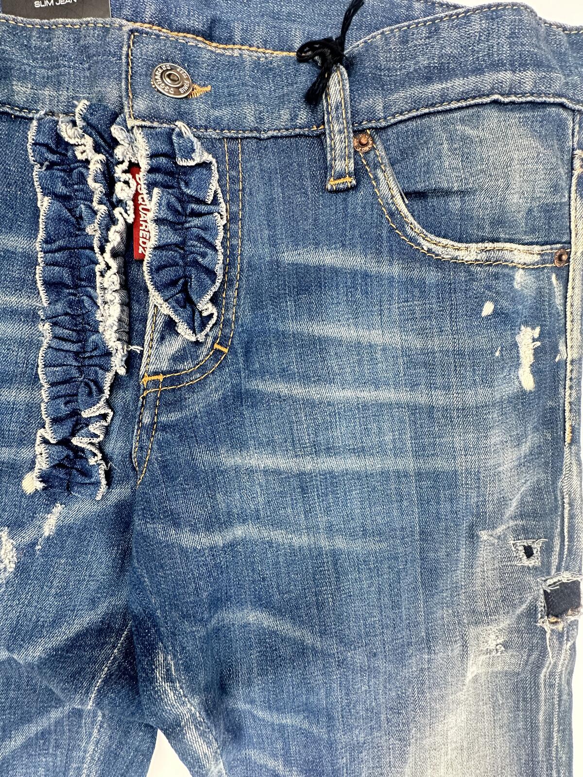 Dsquared2 Dsquared2 Slim Jean Distressed Ruffle Fly Denim IT 48 W33 | NWT - Vestir