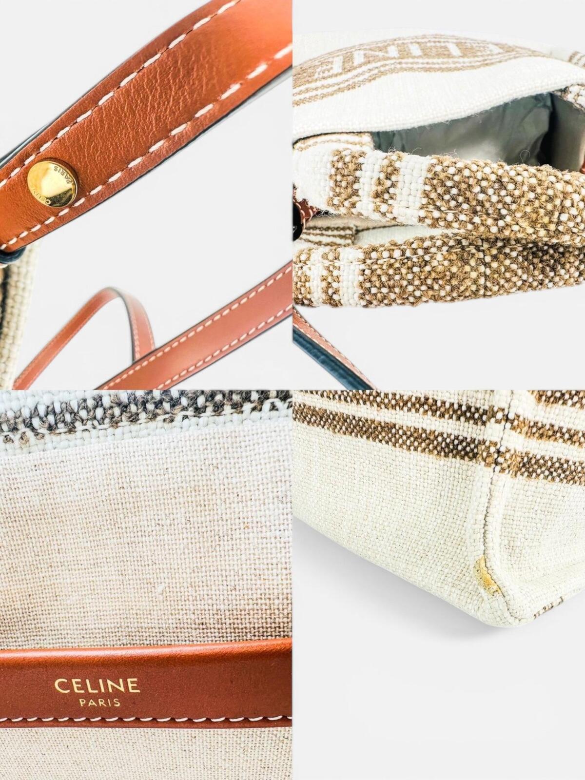 Celine Small Cabas Thais Striped Jacquard Textile Tote Bag | New