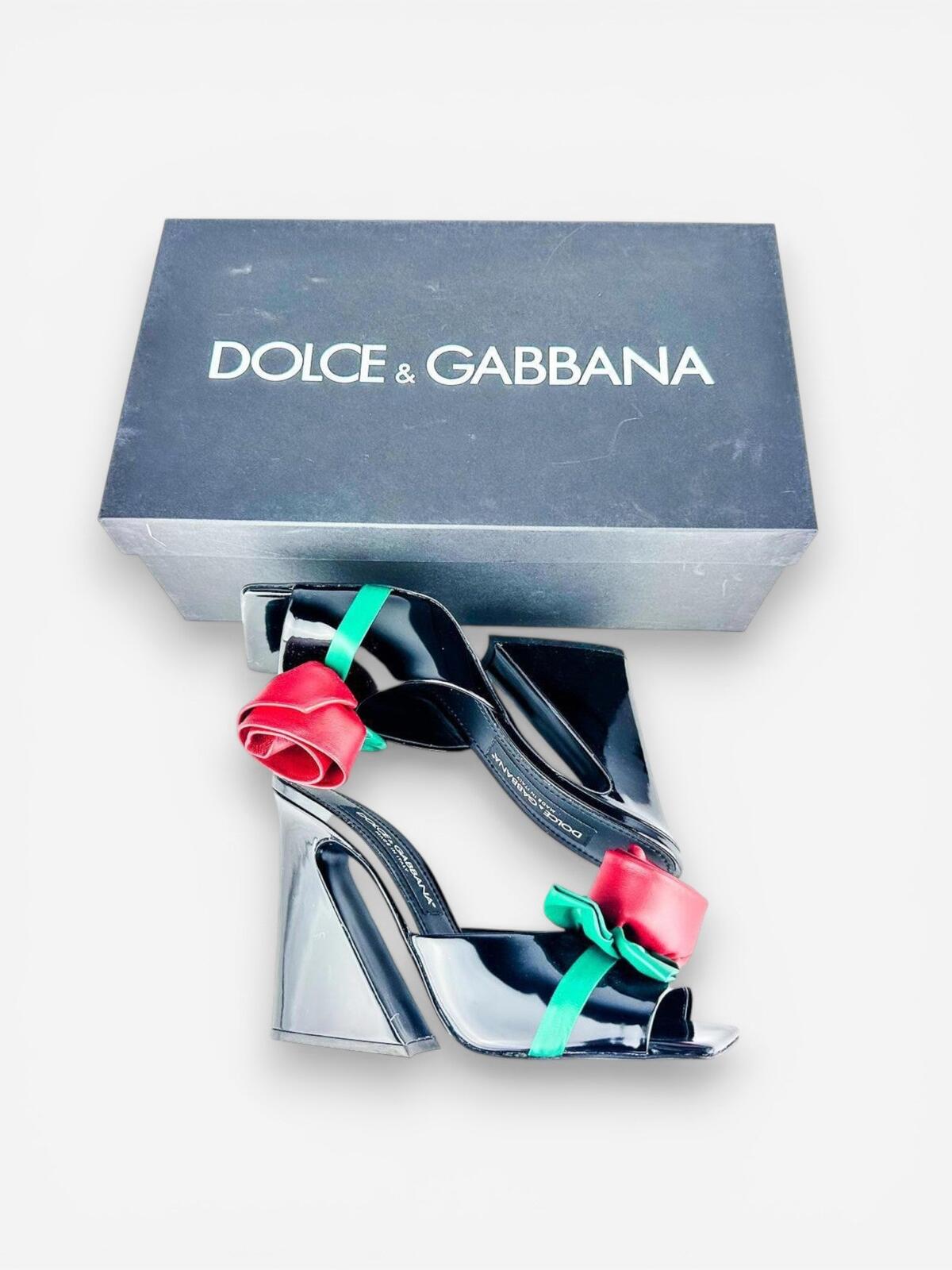 Dolce & Gabbana 3D Rose Floral Appliqué Patent Leather Mule EU 39 | NWT