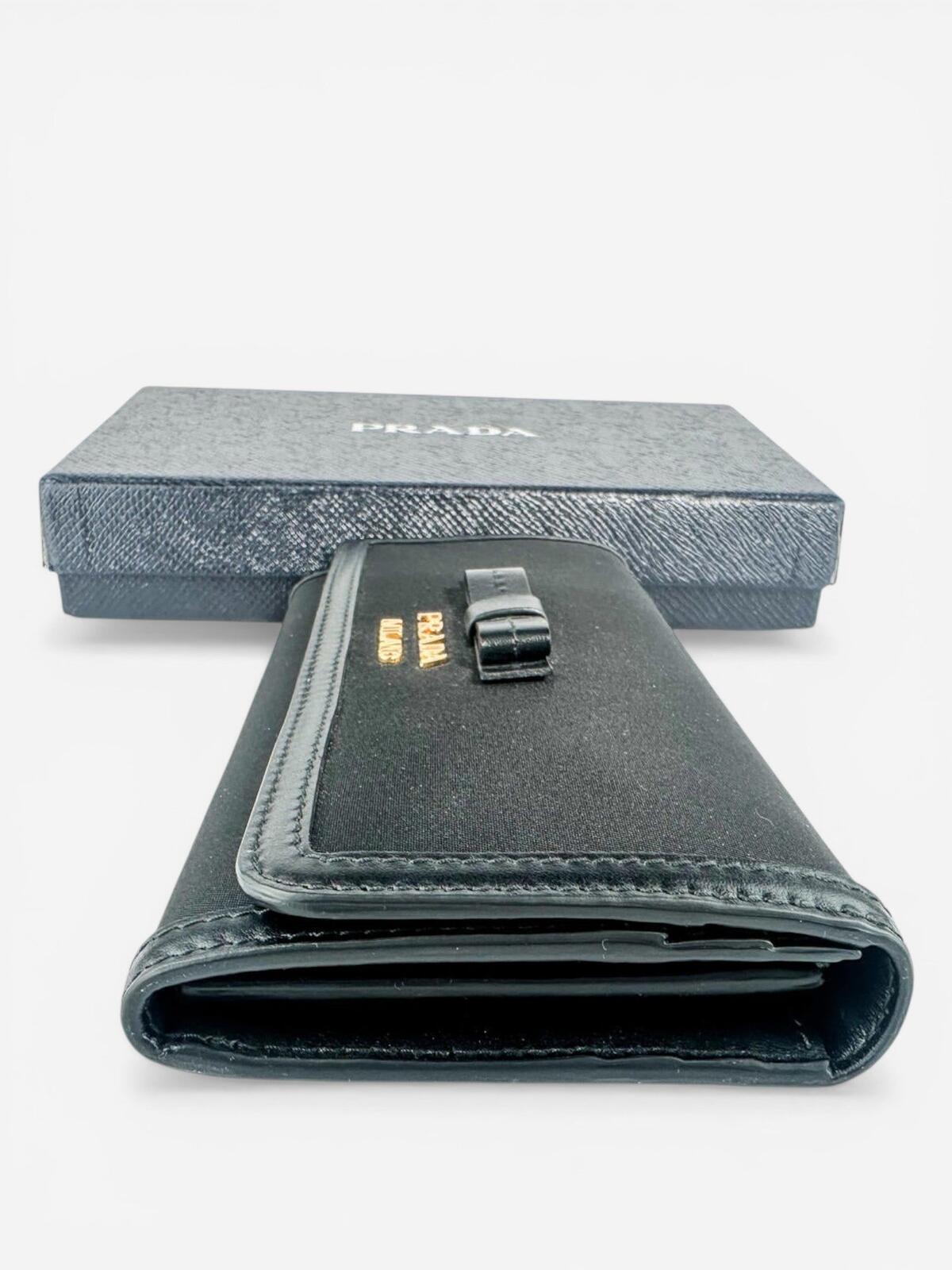 Prada Pattina Bow Wallet Black Tessuto Nylon & Leather | New w/ Box