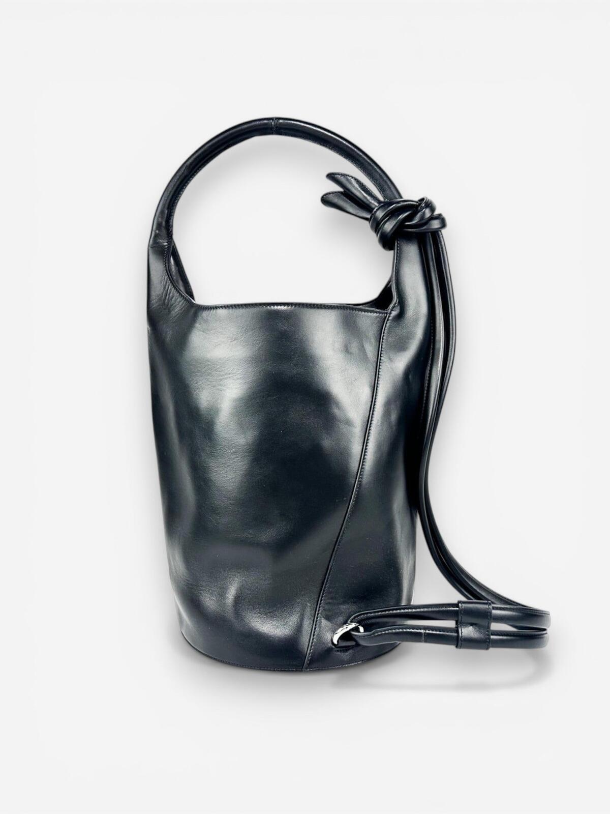 Jacquemus Le Tourni Black Calf Leather Bucket Tote Knotted Handle | NWT
