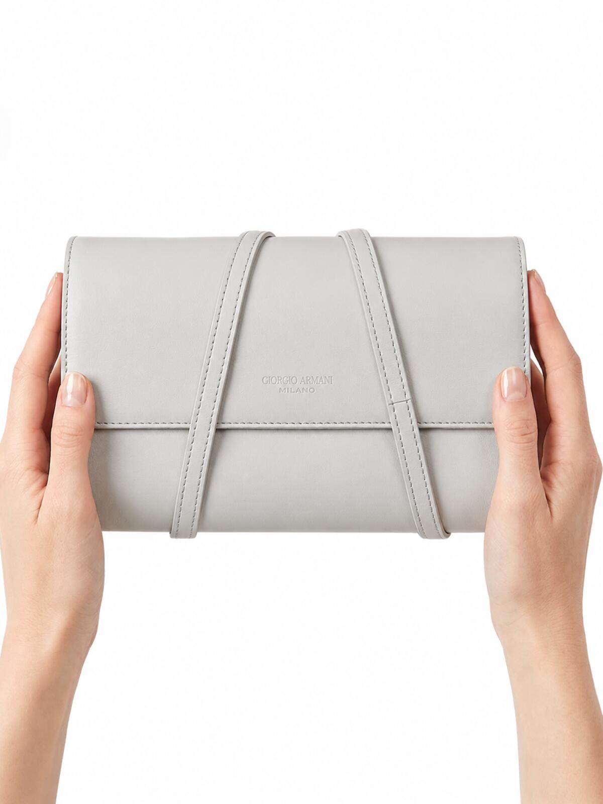 Giorgio Armani Giorgio Armani Gray Leather Convertible Wallet Crossbody Clutch Strap | New - Vestir