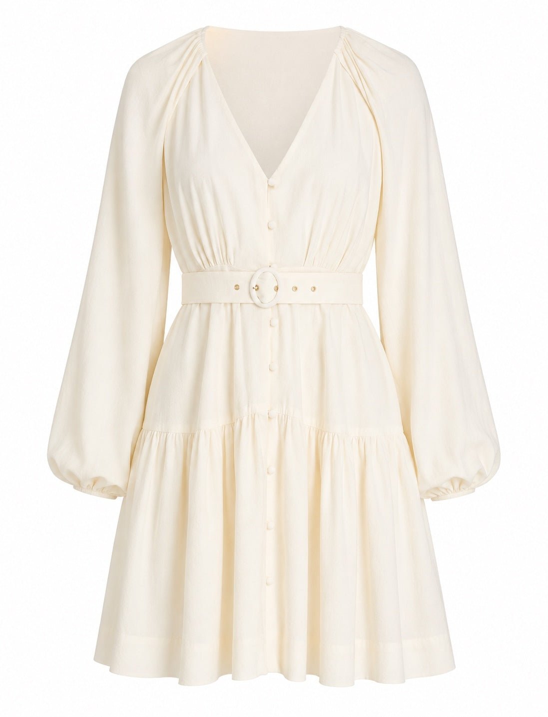 Jonathan Simkhai Jonathan Simkhai Ivory Belted A-Line Mini Dress | Balloon Sleeves | NWT | Size S - Vestir