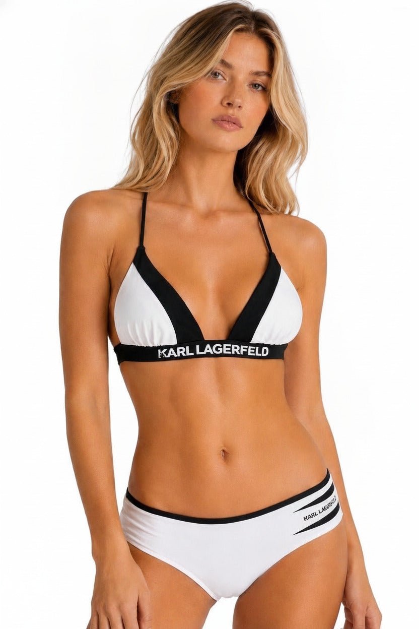 Karl Lagerfeld Karl Lagerfeld Logo Triangle Bikini Top Black White Color Block M | NWT - Vestir