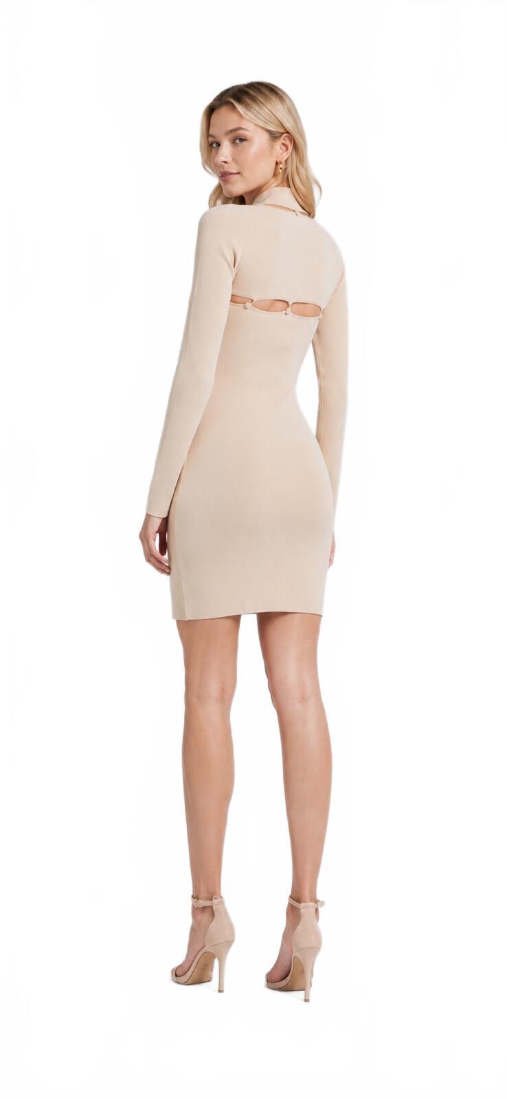 Nanushka Nanushka Ilona Knit Mini Dress Beige Cut Out High Neck Long Sleeve S | NWT - Vestir