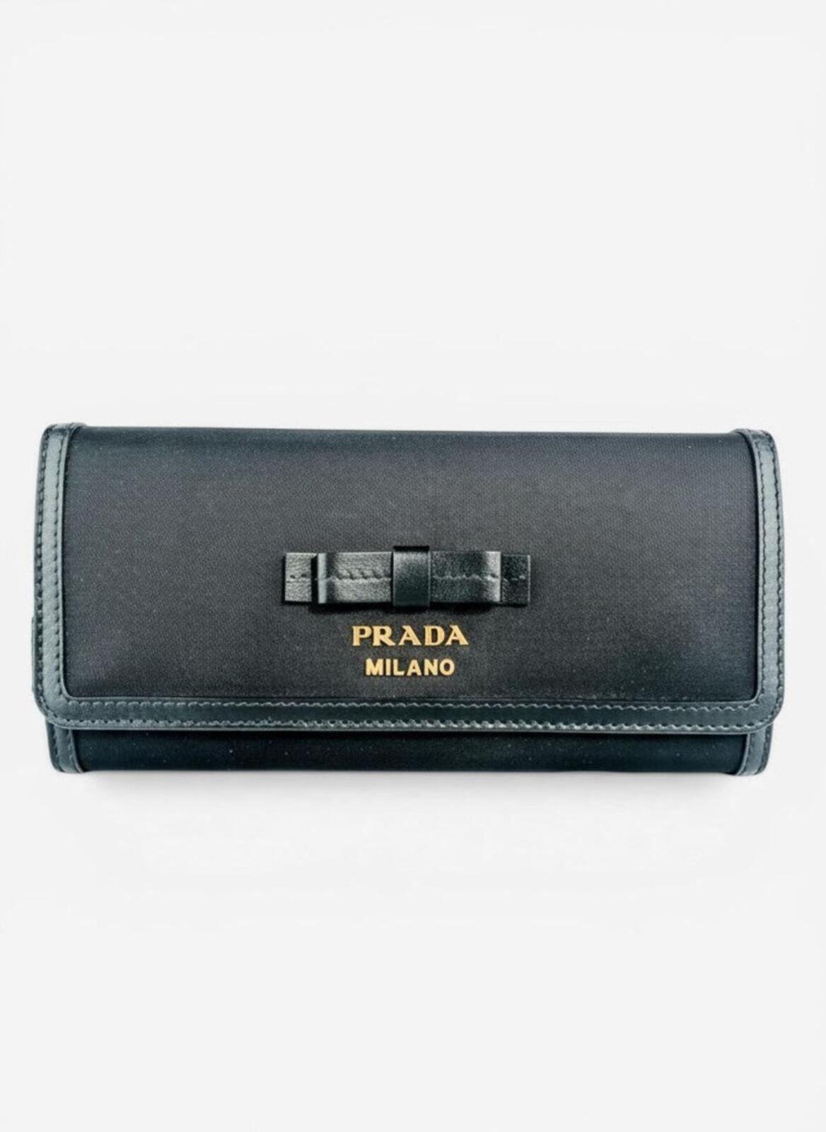 Prada Pattina Bow Wallet Black Tessuto Nylon & Leather | New w/ Box
