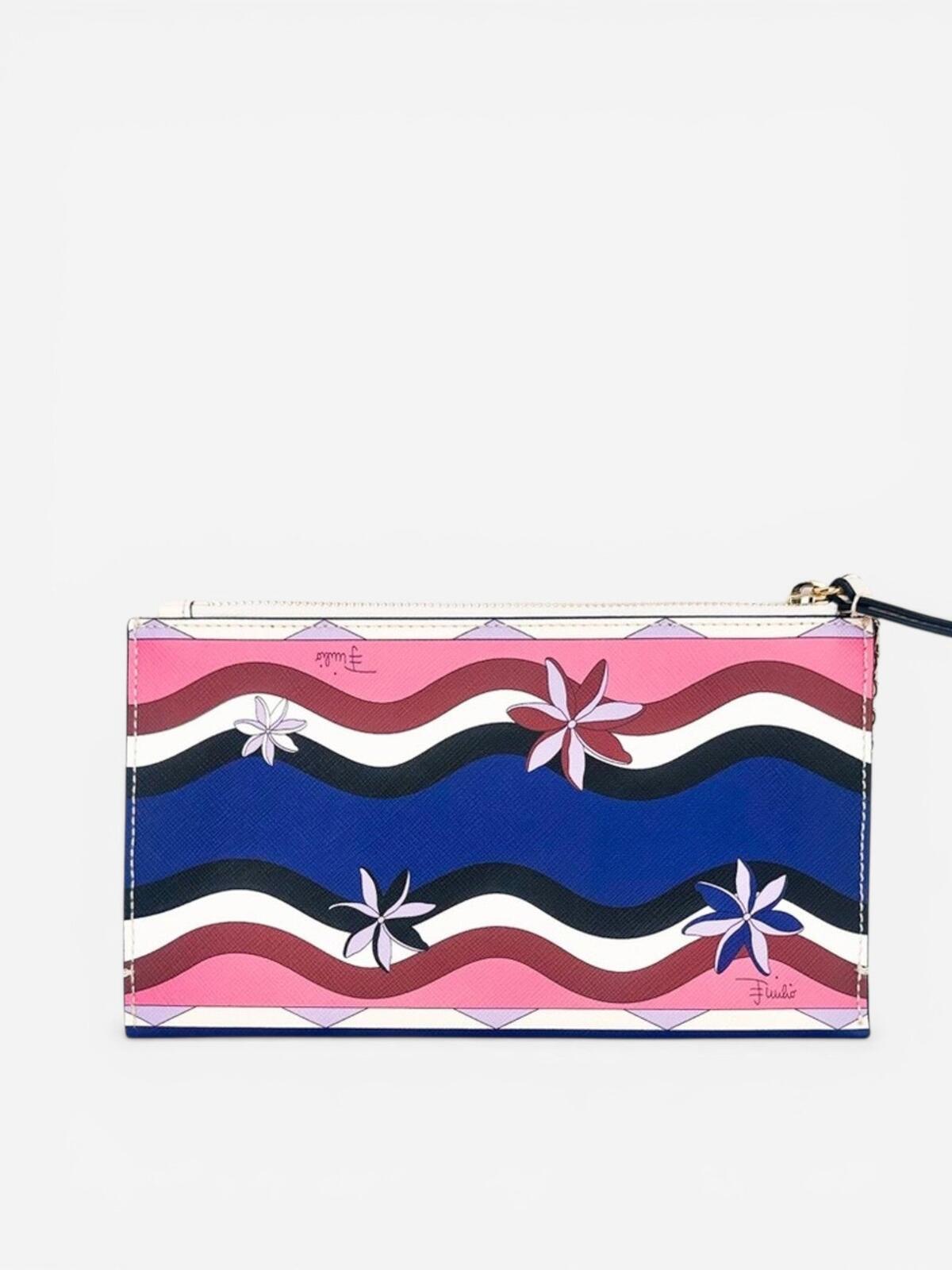 Emilio Pucci Pucci Geometric Print Leather Wristlet Clutch Pink Purple | Card Holder New - Vestir