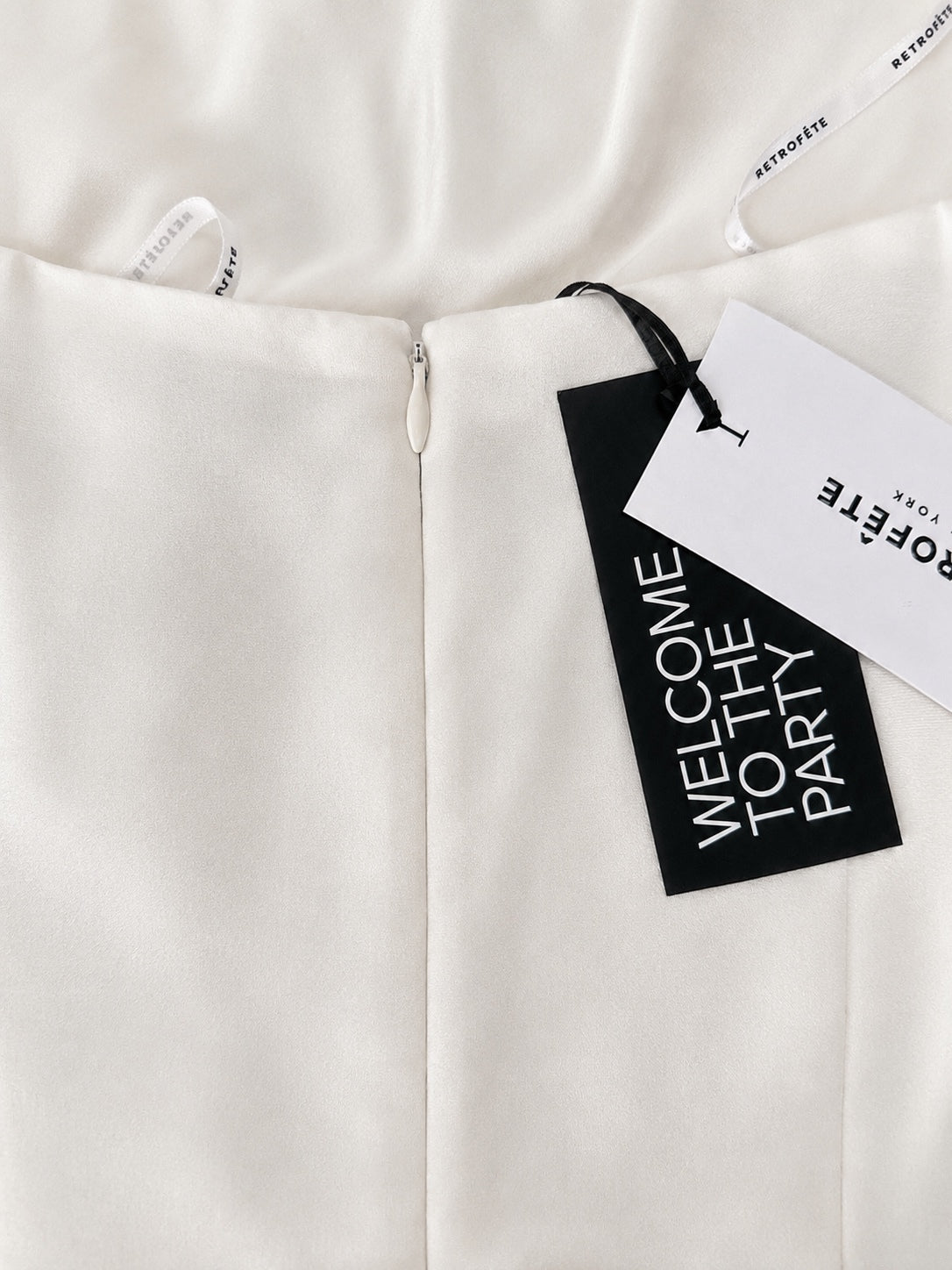 Retrofête Retrofête Lorelai Satin Midi Dress | White High Slit Ruffle | M | NWT - Vestir
