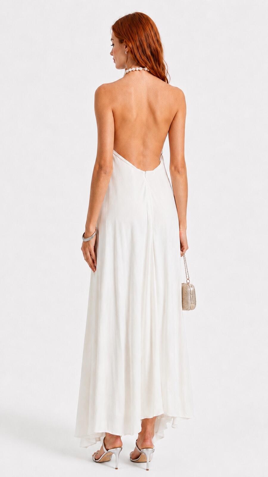 Retrofête Retrofête Maryam Pearl Embellished Halter Maxi Dress White Size M | NWT - Vestir