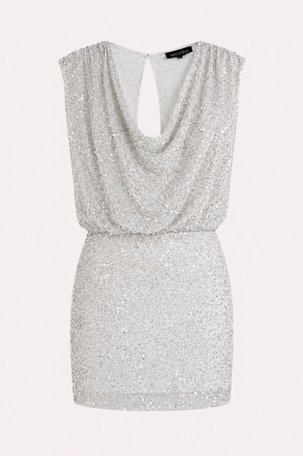 Retrofête Retrofête Yvette Embellished Beaded Tulle Sequin Cowl Mini Dress Grey M | NWT - Vestir