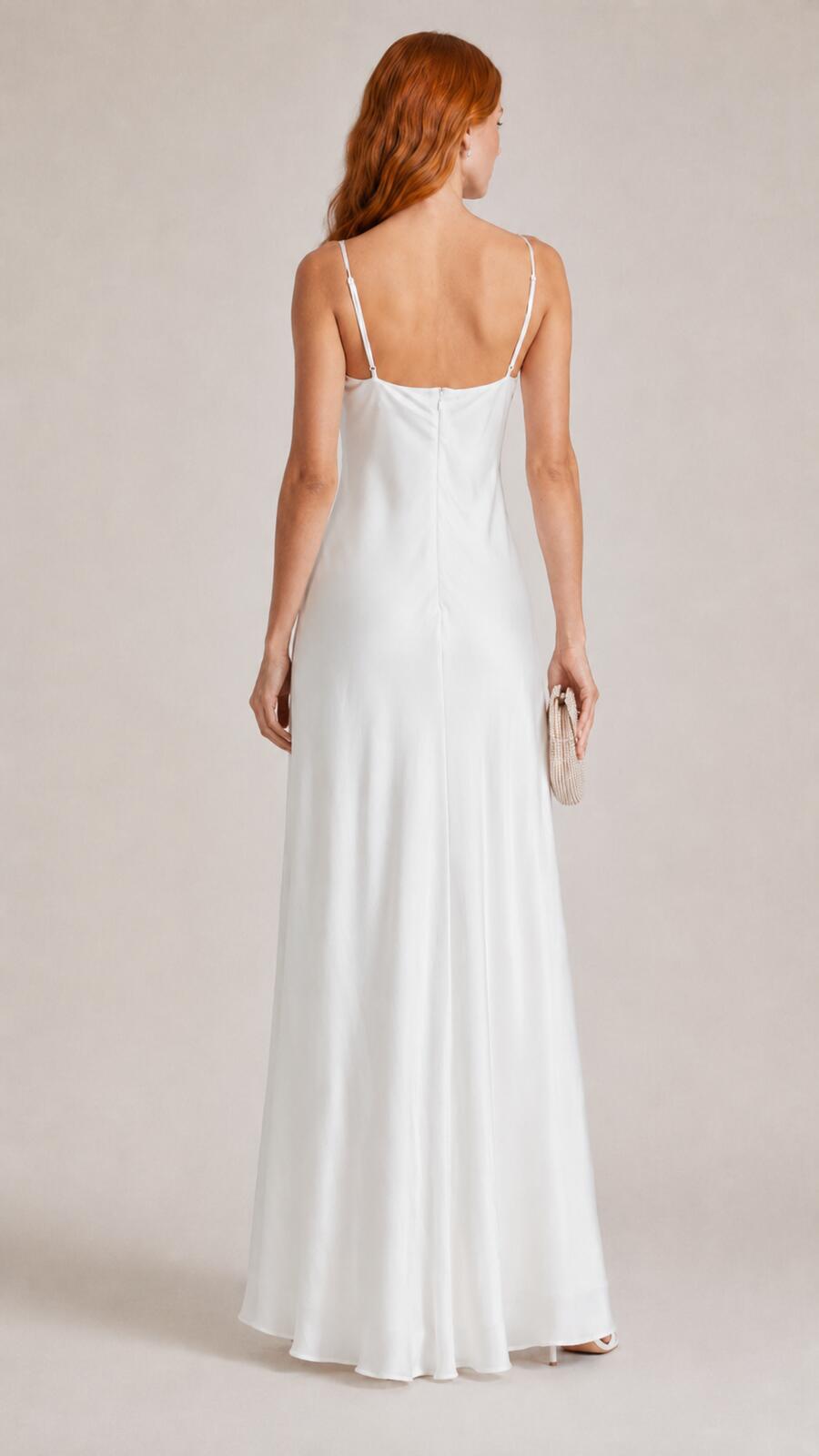 Jonathan Simkhai Simkhai Finley Satin-Crepe Draped Cowl Gown White US 6 | NWT - Vestir
