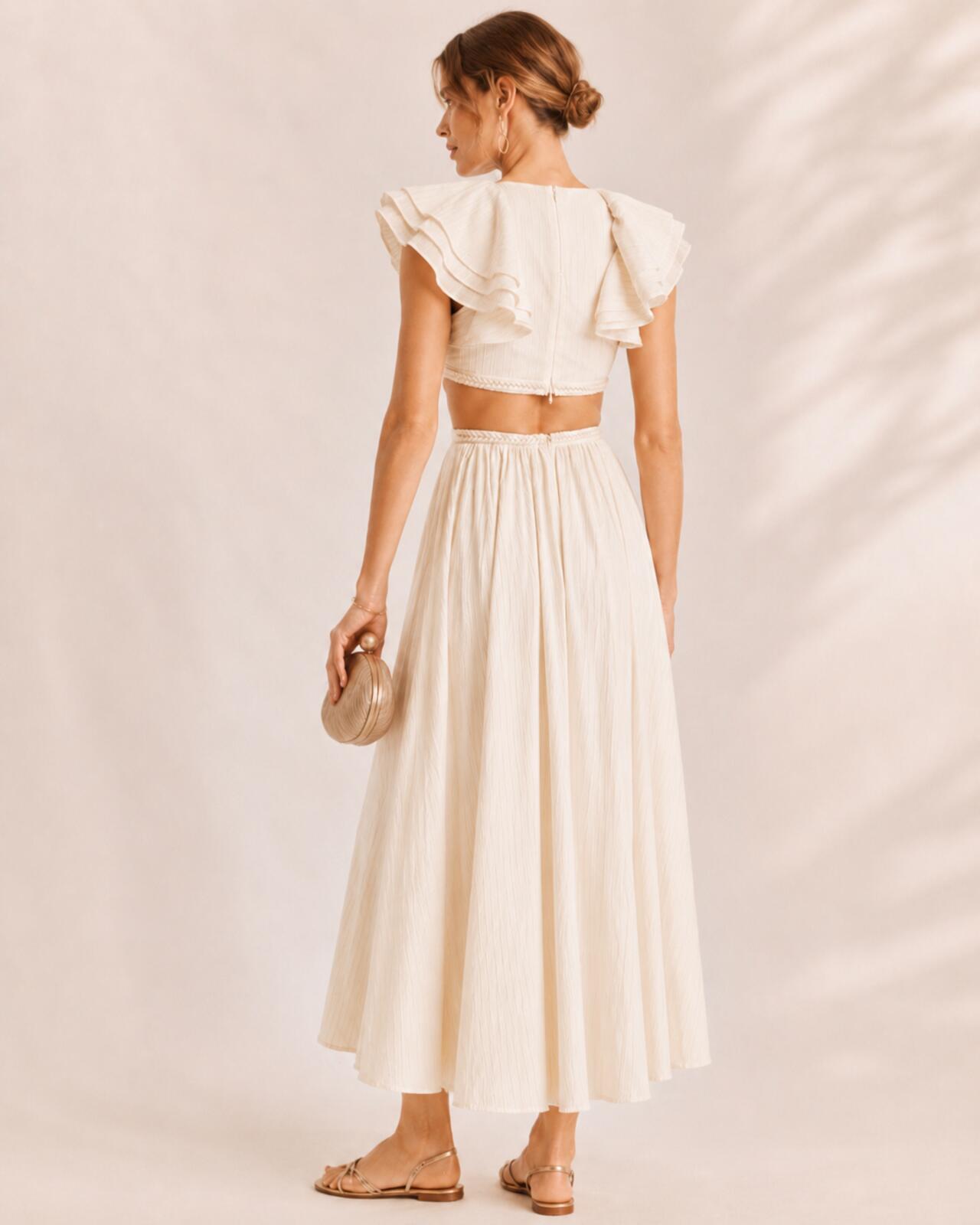 Zimmermann Zimmermann Anneke Cut Out Ruffle Maxi Dress Ivory Metallic Size 3 US 10 | NWT - Vestir