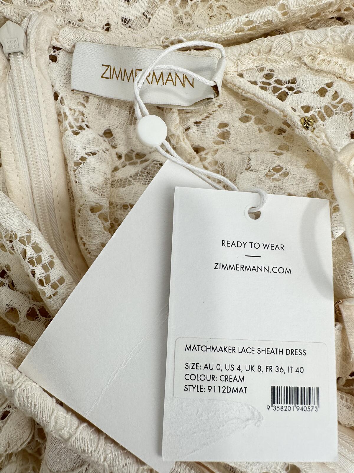 Zimmermann Zimmermann Matchmaker Lace Sheath Dress Cream Long Sleeve Size S US 4 | NWT - Vestir