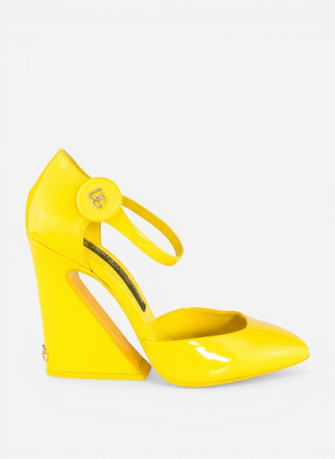 Dolce & Gabbana Yellow Patent Calfskin Wedge Pump DG Logo EU 38.5 US 8 NIB