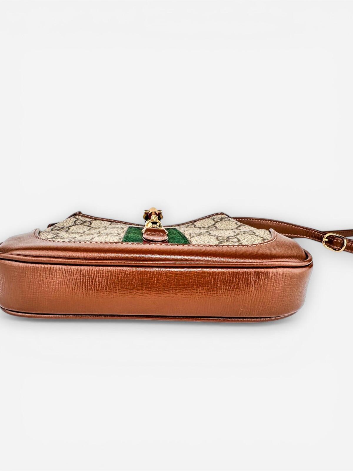 Gucci Jackie 1961 Mini GG Supreme Canvas Brown Web Stripe Bag | New