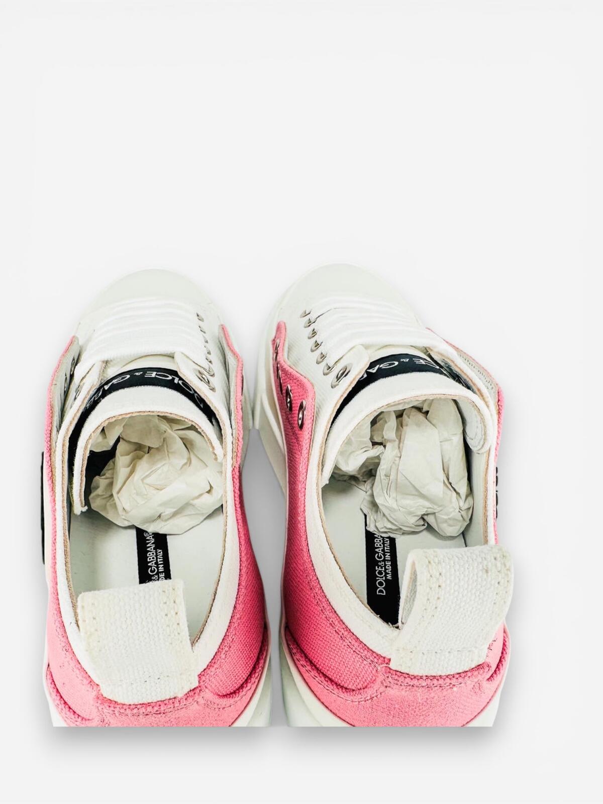 Dolce & Gabbana Portofino Layered White Pink DG Logo Sneaker EU 36 | NIB