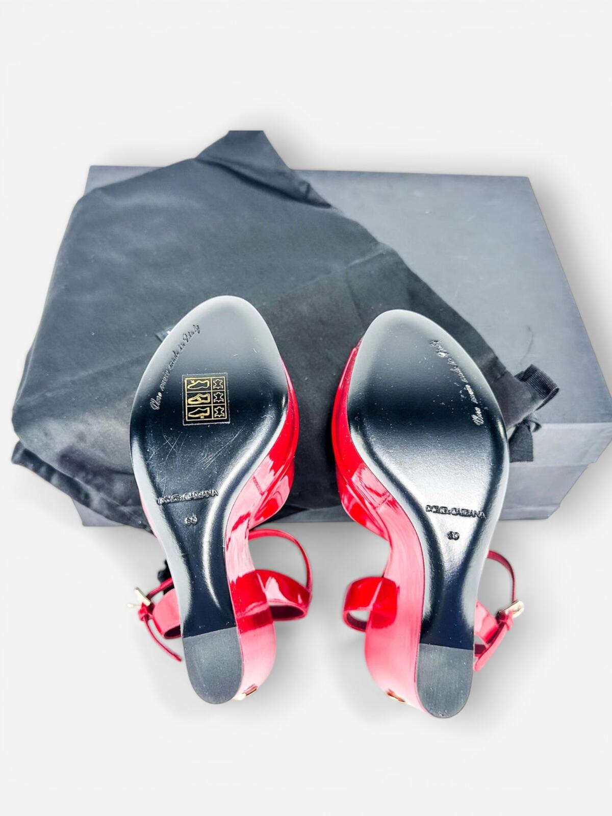 Dolce & Gabbana Red Patent Leather Platform Wedge Sandal EU 39 US 8 New