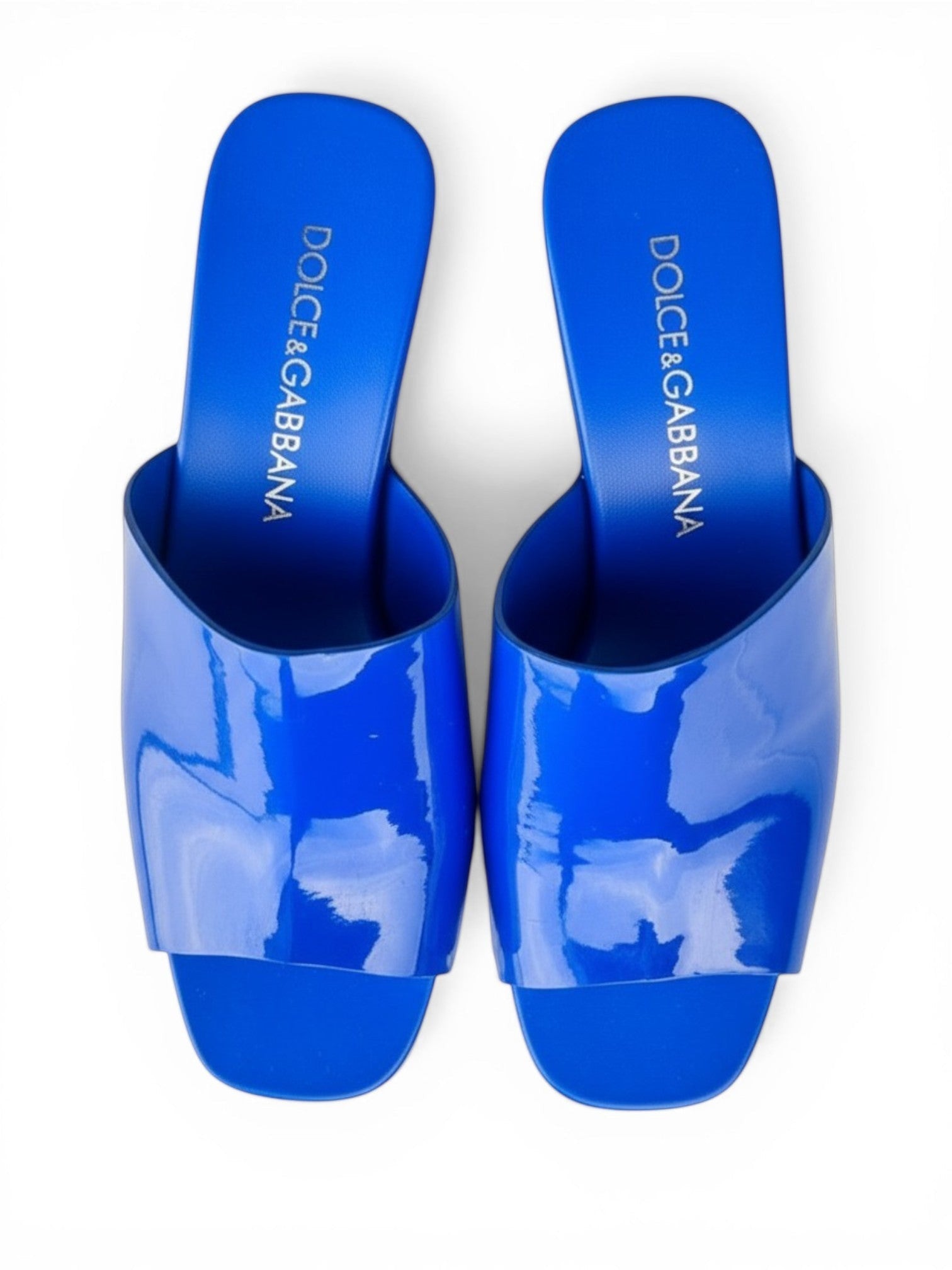 Dolce & Gabbana Blue Patent Leather Studded Platform Clog Mules EU 39 NIB