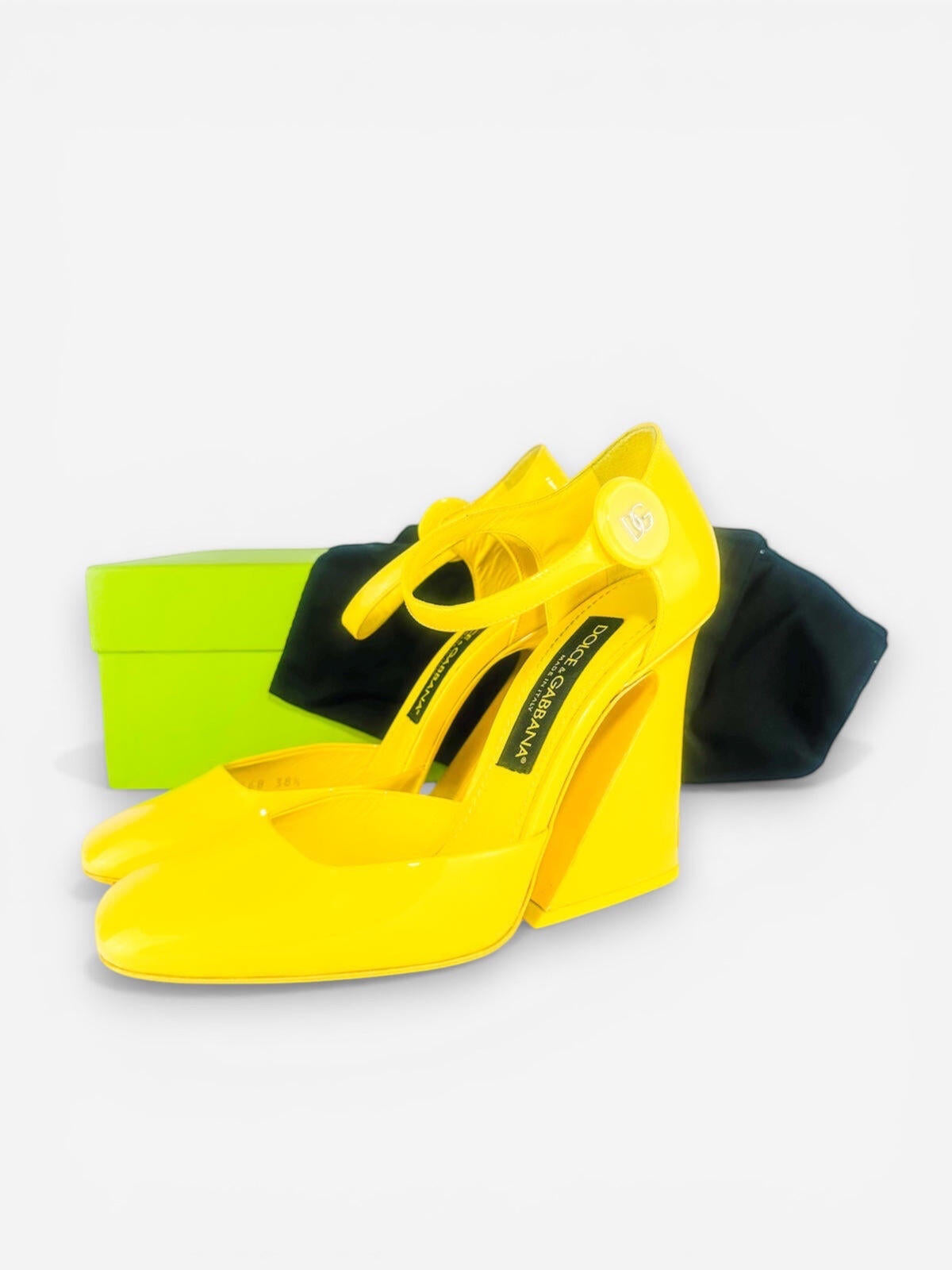 Dolce & Gabbana Yellow Patent Calfskin Wedge Pump DG Logo EU 38.5 US 8 NIB