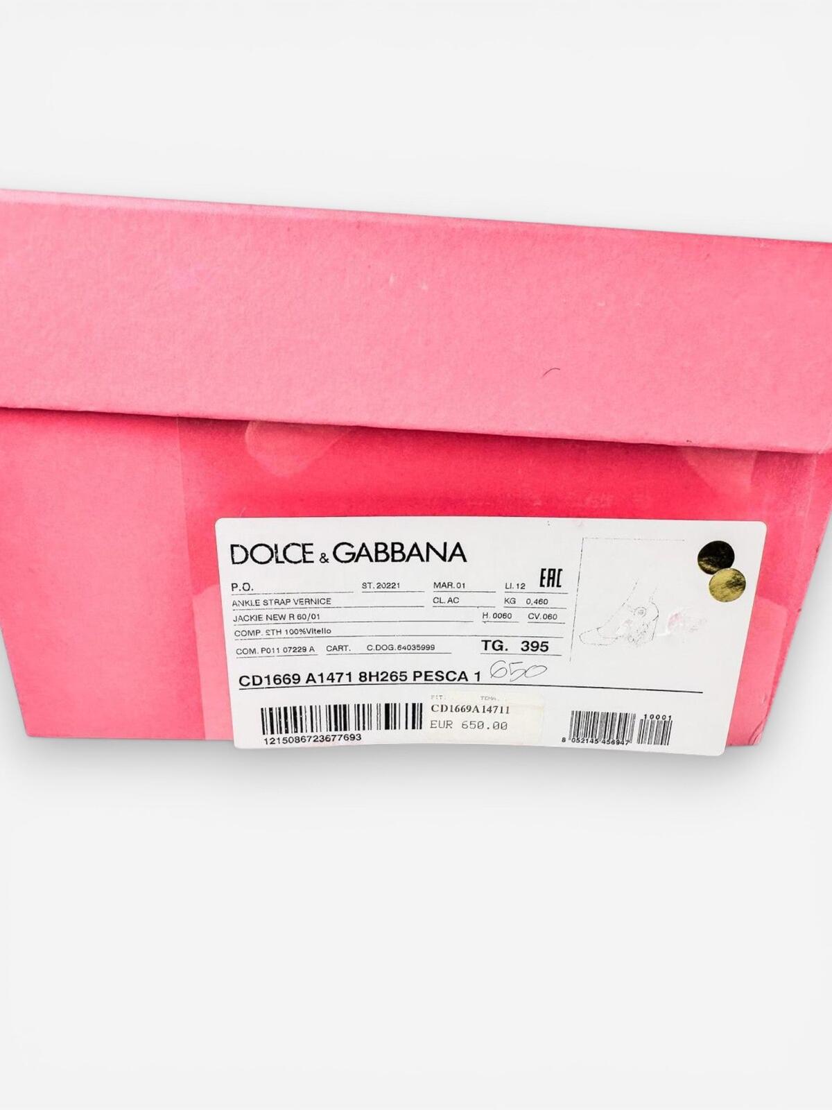 Dolce & Gabbana Peach Patent Ankle Strap Pump Logo Heel EU 39.5 US 9 NWT