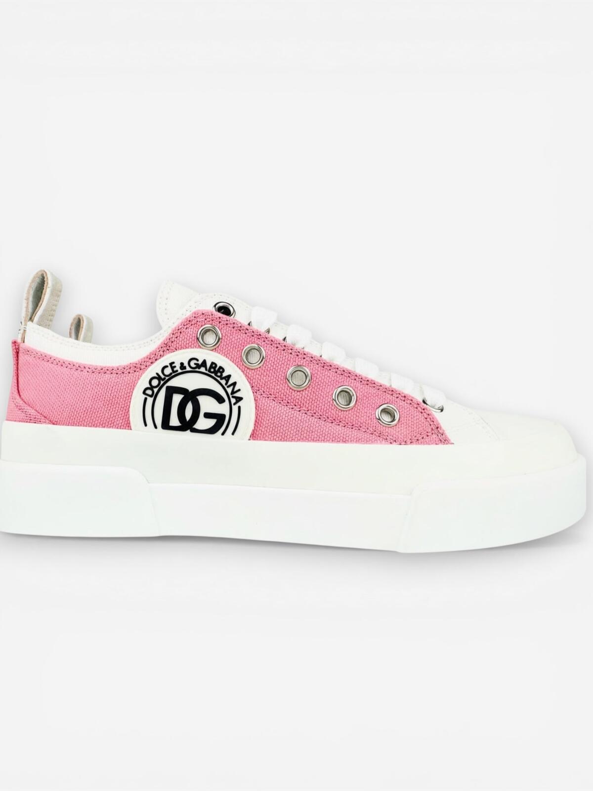 Dolce & Gabbana Portofino Layered White Pink DG Logo Sneaker EU 36 | NIB