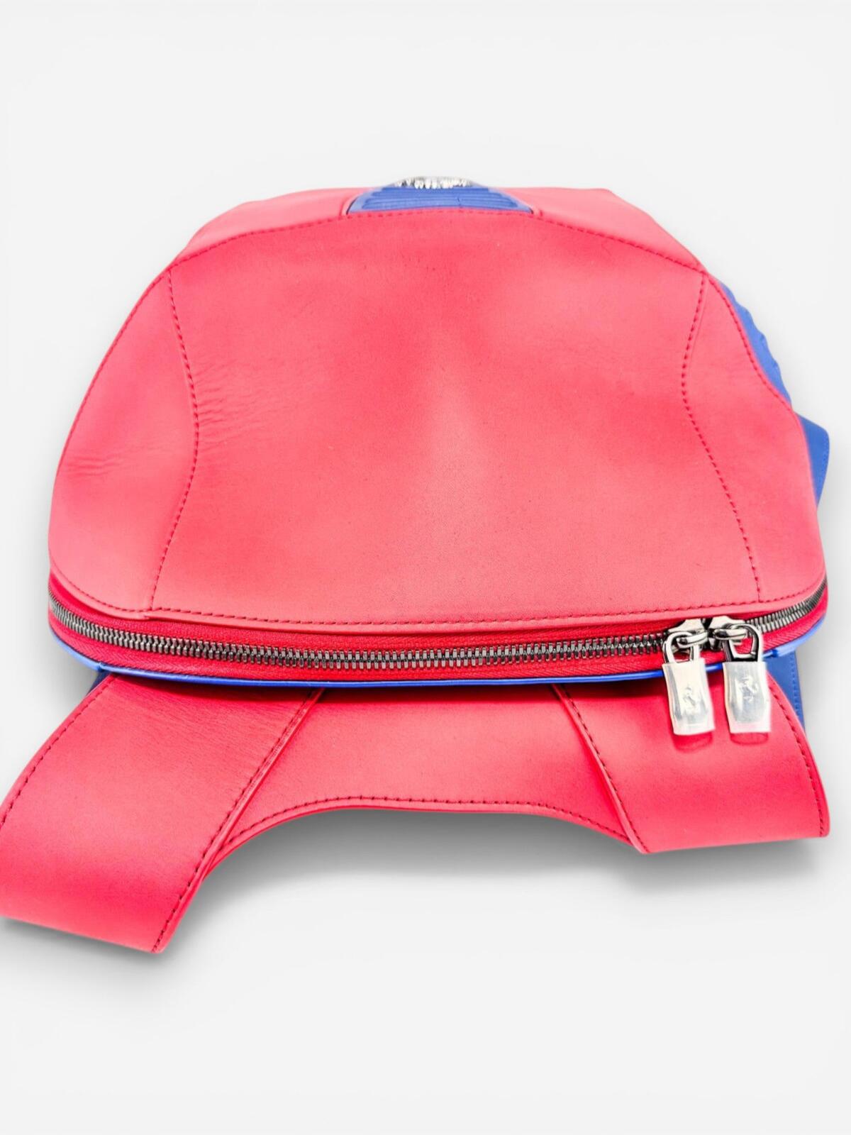 Ferrari Prancing Horse Smooth Leather Backpack Red Blue | Rare Boutique