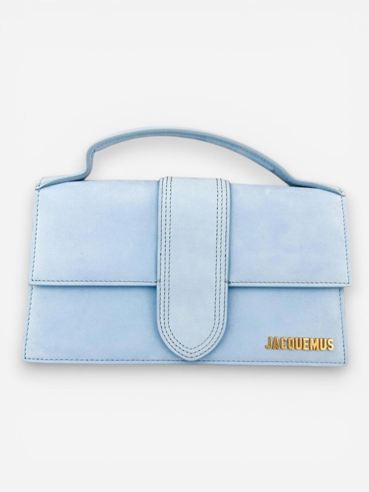 Jacquemus Le Grand Bambino Light Blue Nubuck Suede Top Handle Bag NWT