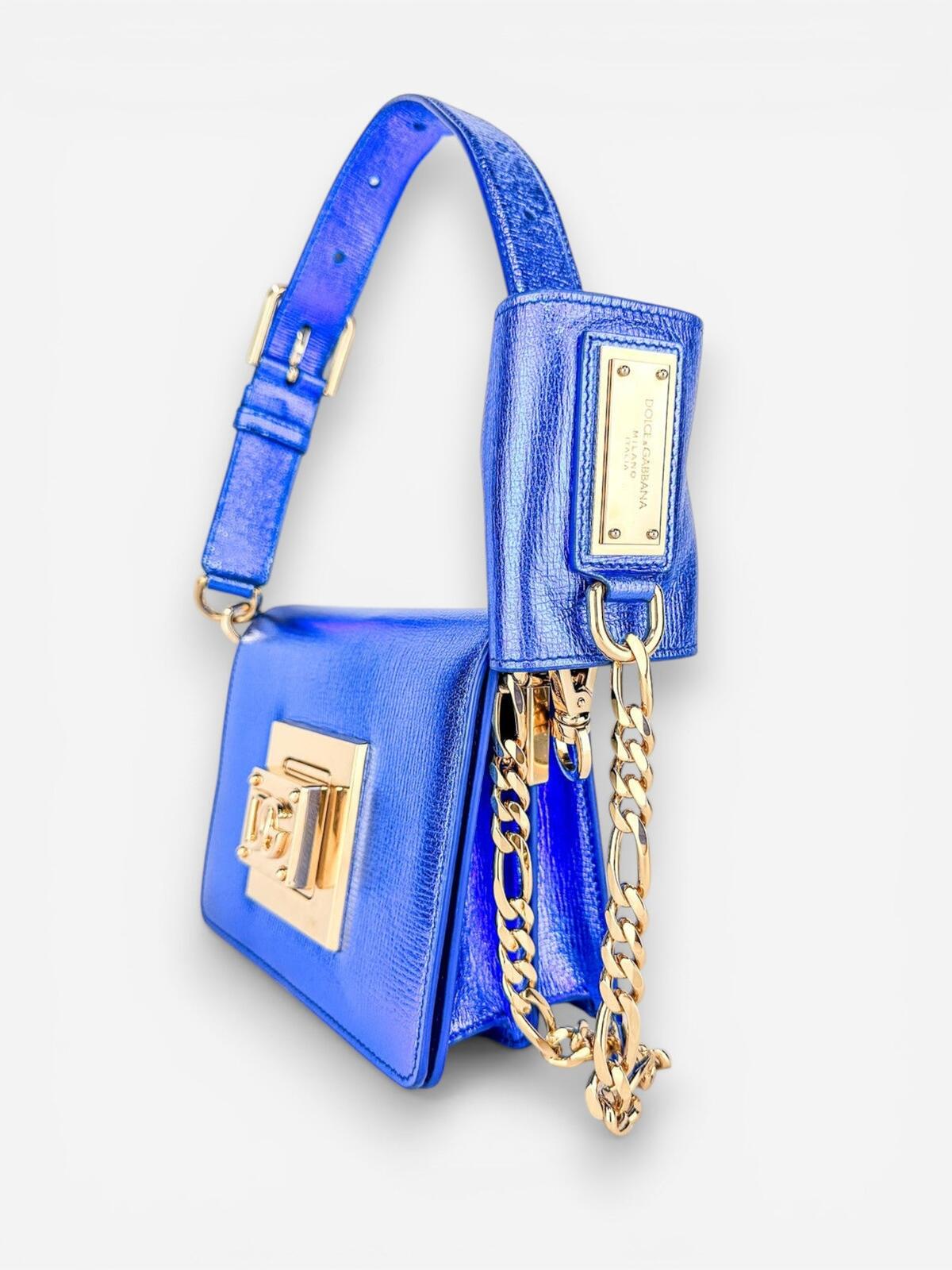 Dolce & Gabbana Bella Metallic Foiled Leather Shoulder Crossbody Bag Rare | NWT