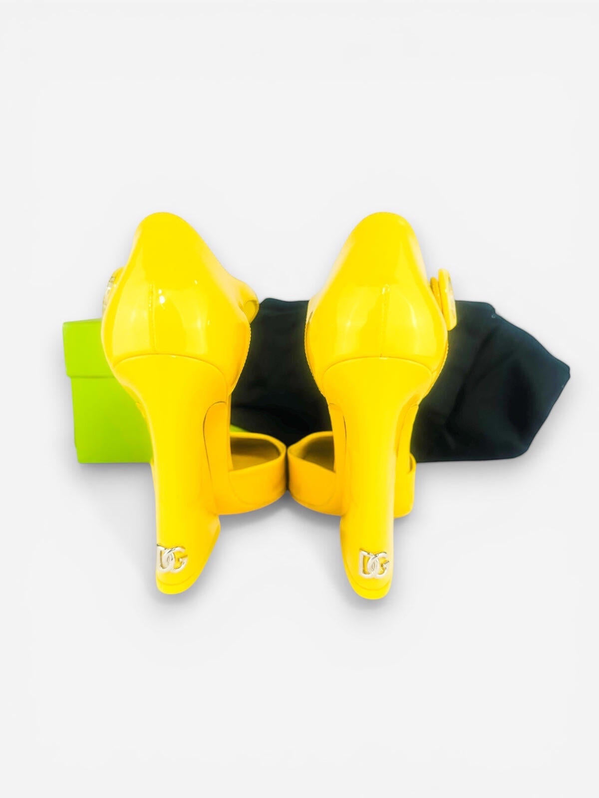 Dolce & Gabbana Yellow Patent Calfskin Wedge Pump DG Logo EU 38.5 US 8 NIB