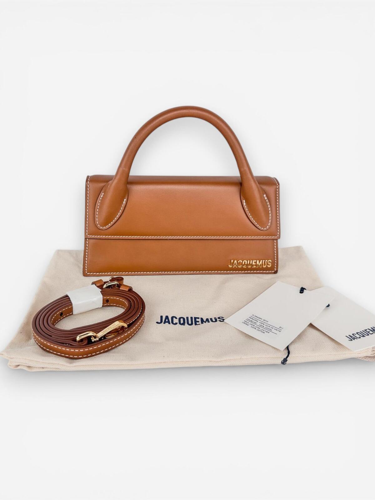 Jacquemus Le Chiquito Long Light Brown Calf Leather Top Handle Bag | New