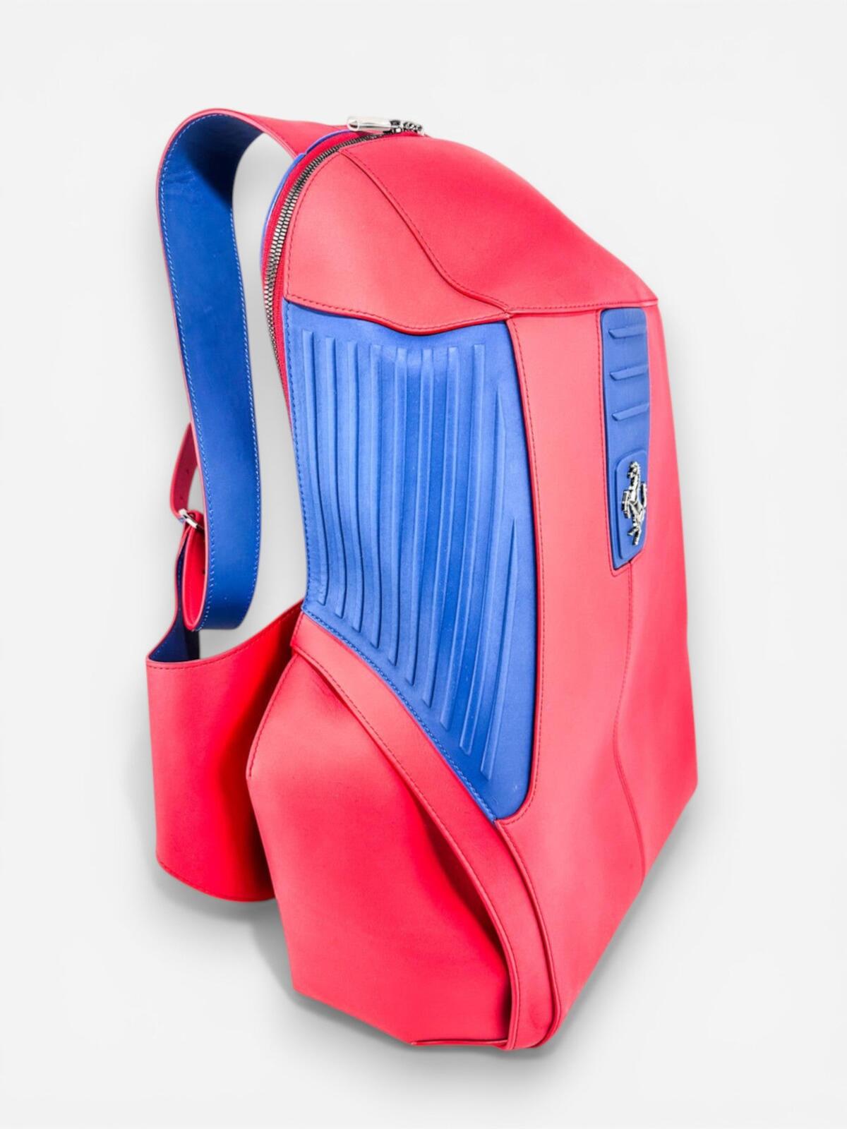 Ferrari Prancing Horse Smooth Leather Backpack Red Blue | Rare Boutique