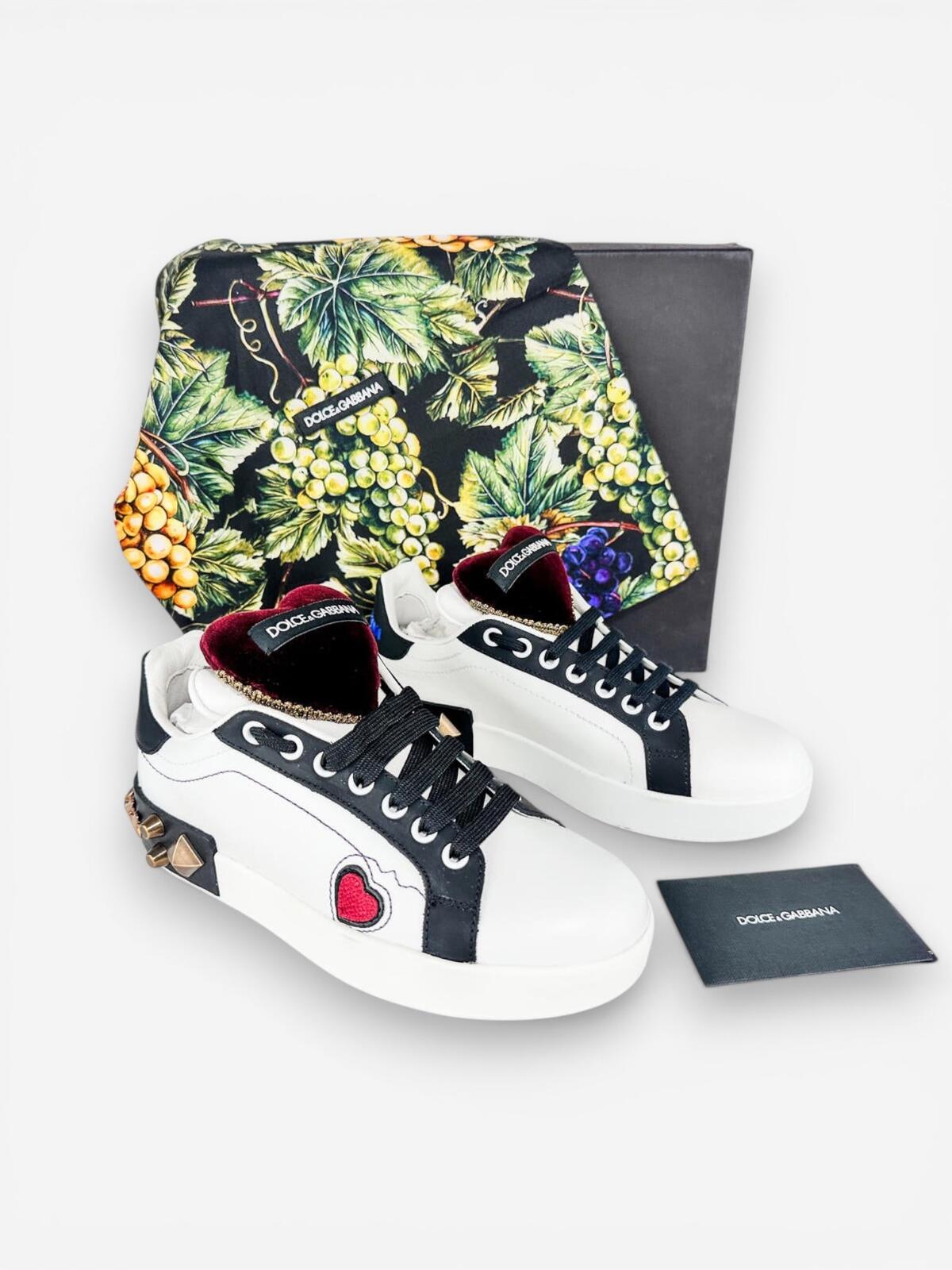 Dolce & Gabbana Portofino Heart Stud Leather Sneaker EU 36.5 US 6.5 NWT